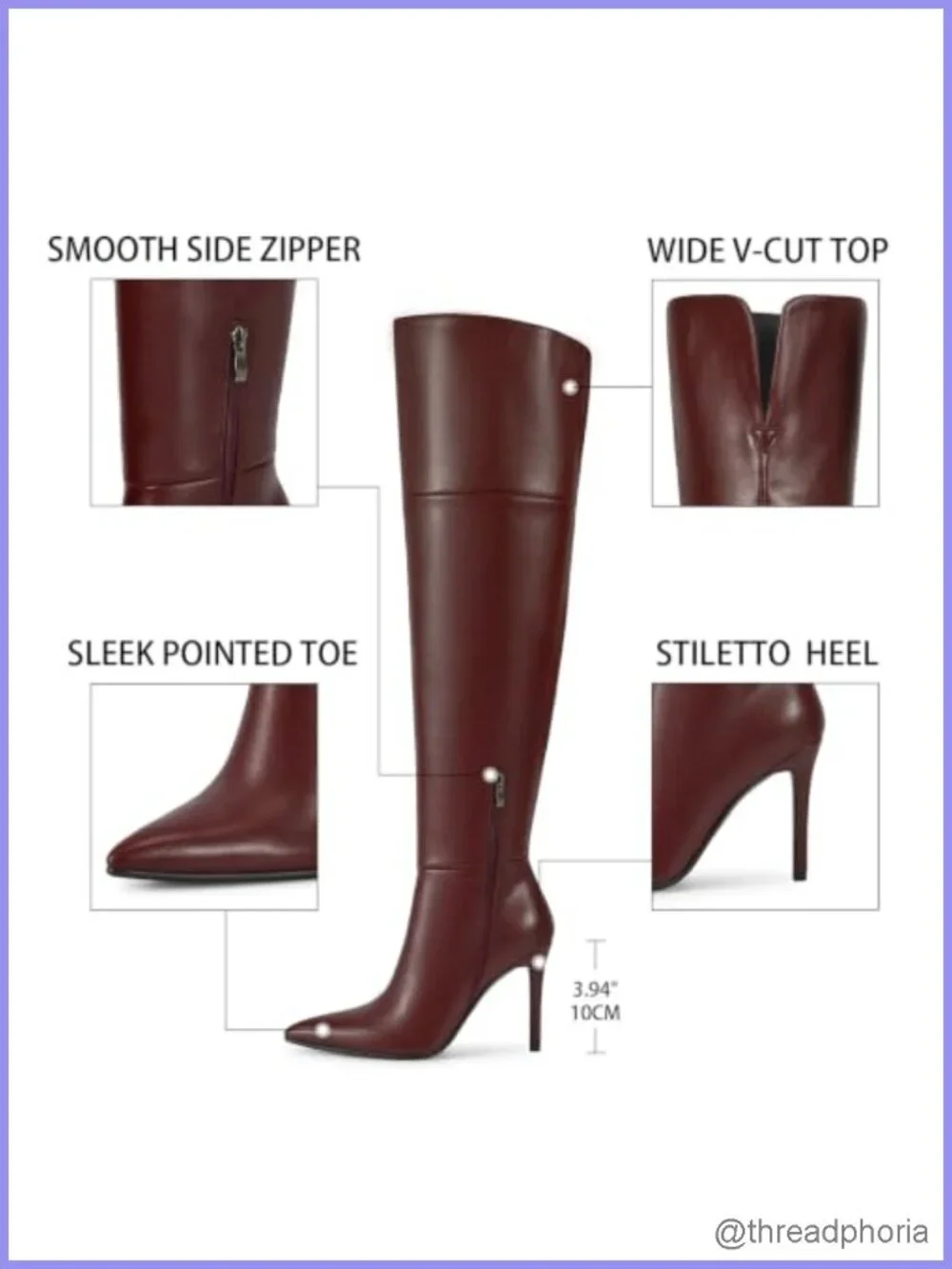 Over the Knee Boots Women Stiletto Heel Pointed Toe Faux Leather Thigh High